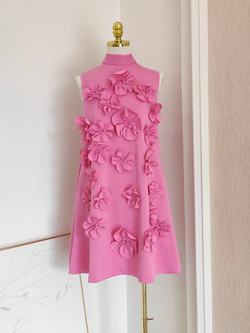 A line High Neckline Pink Satin Short Homecoming Dresses Birthday Outfits SD368